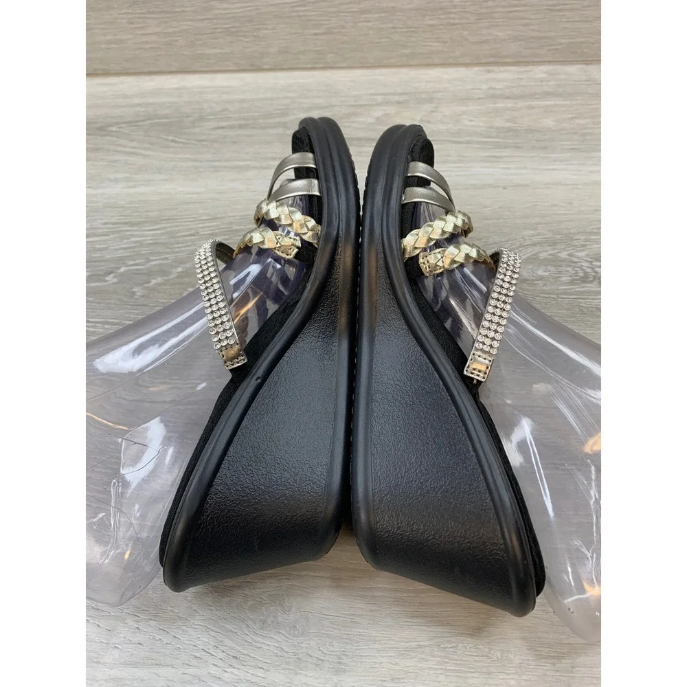 Skechers Rumblers Solar Burst Women's Wedge Sandals 8 Silver Rhinestone Shoes